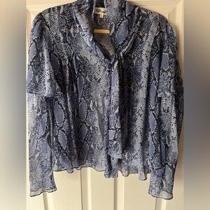 Diane Von Fustenburg  blue snake print sheer blouse NWOT